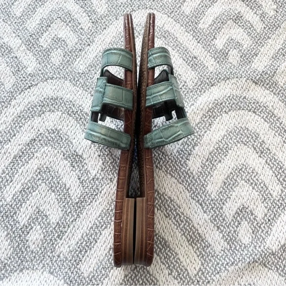 SAM EDELMAN Bay Teal Croc Faux Leather Slide Sandals 8M - Picture 5 of 9